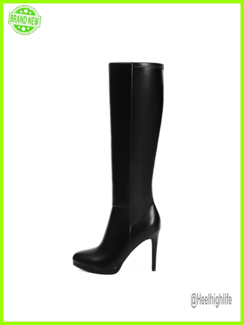 Knee High Boots Women Round Toe Stiletto Heel Faux Leather Tall Platform Boots